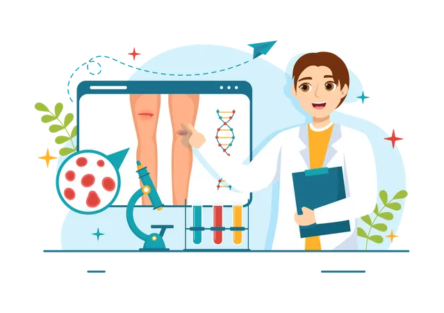 Médico examinando articulação  Ilustração