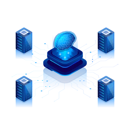 Artificial brain connected with servers Illustration