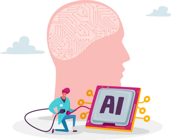 Artificial brain development  Illustration