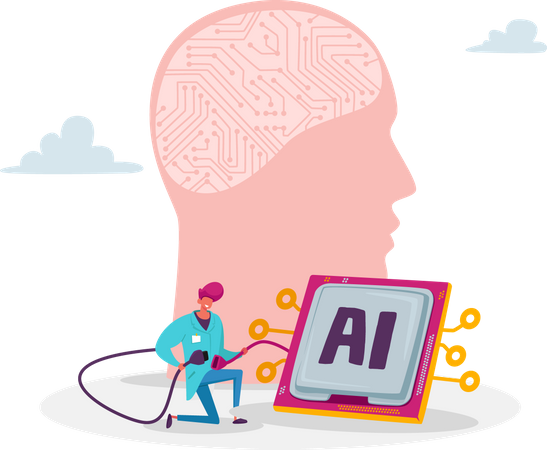 Artificial brain development  Illustration