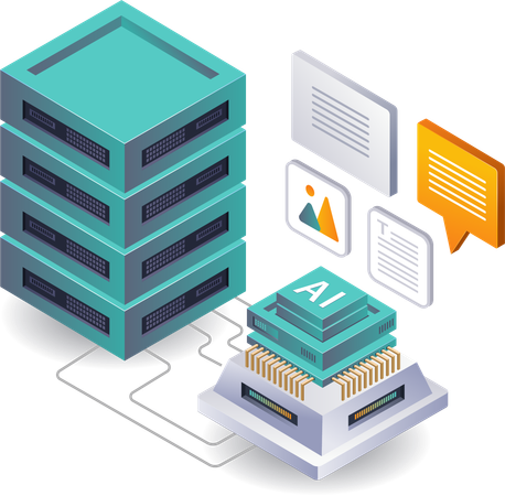 Artificial Intelligence Application Data Storage on Servers  Illustration