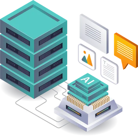 Artificial Intelligence Application Data Storage on Servers  Illustration