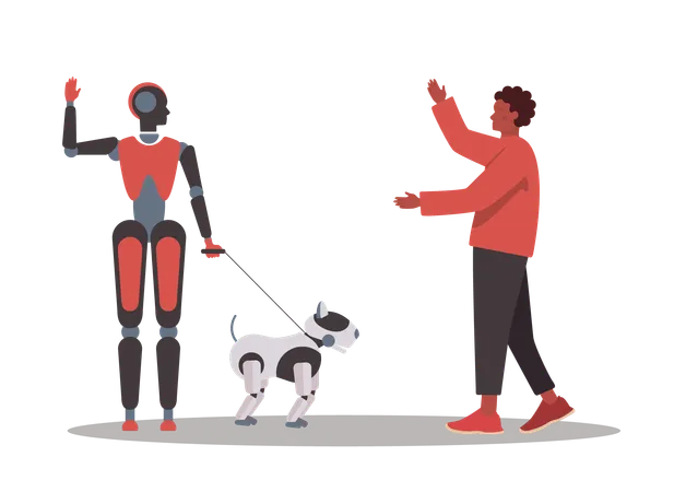 Robot Concept Artificial Intelligence As A Part Of Human Routine Personal Robot For People Assistance AI Helps People In Their Life Future Technology Concept Flat Vector Illustration Illustration