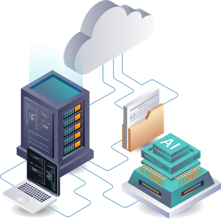 Artificial intelligence automatically analyzes cloud server data  Illustration