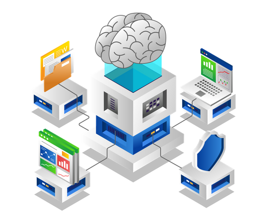 Artificial intelligence cloud server network  Illustration