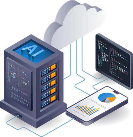 Artificial intelligence cloud server programmer  Illustration