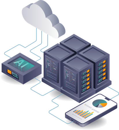 Artificial Intelligence Data Analysis in Cloud Server Technology  Illustration