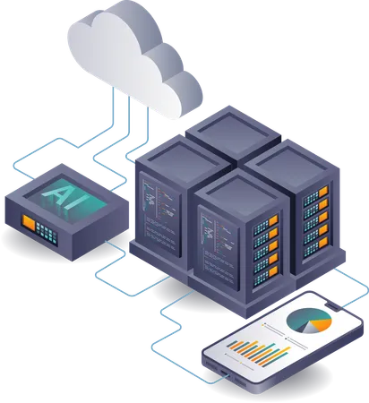 Artificial Intelligence Data Analysis in Cloud Server Technology  Illustration