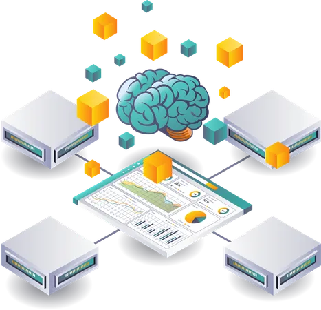 Artificial Intelligence Data Analysis in Server Networks  Illustration