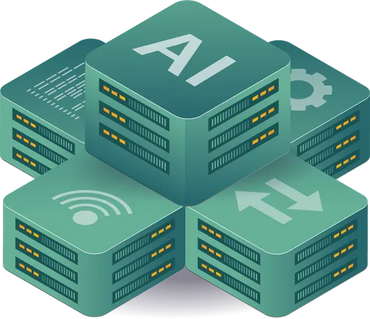 Artificial intelligence data server array  Illustration