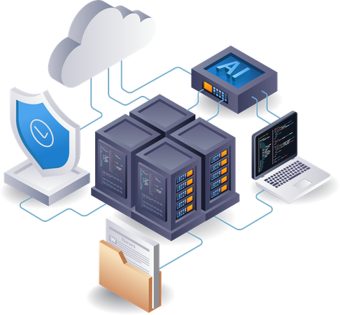 Artificial intelligence for cloud server security  Illustration