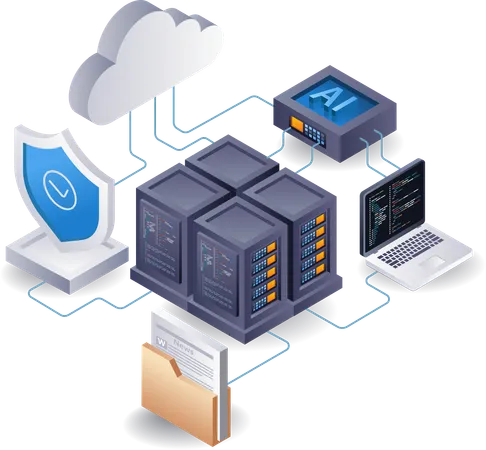 Artificial intelligence for cloud server security  Illustration