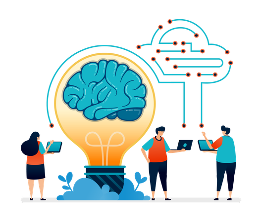 Artificial Intelligence Ideas In Communication With Networks And Clouds  Illustration