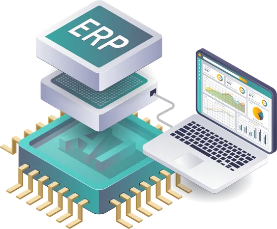 Artificial Intelligence in ERP Systems with Computer Technology  Illustration