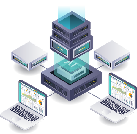 Artificial Intelligence in Server Data Analysis Networks  Illustration