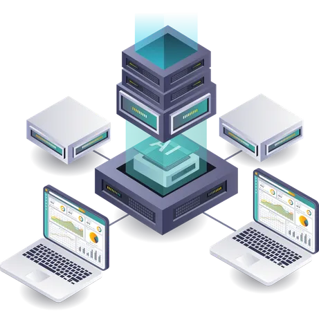 Artificial Intelligence in Server Data Analysis Networks  Illustration