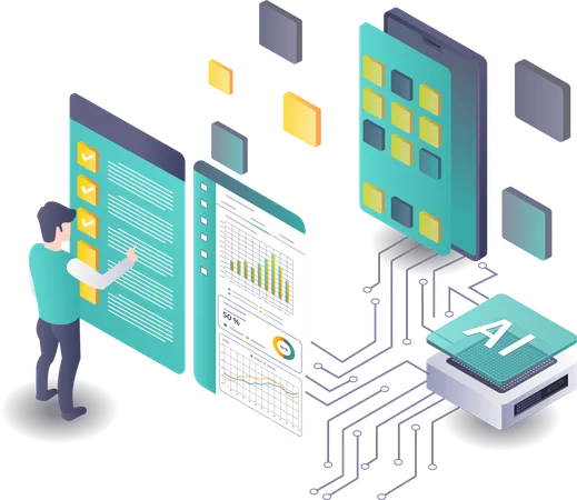 Artificial Intelligence in Smartphone App Testing Data Analysis  Illustration