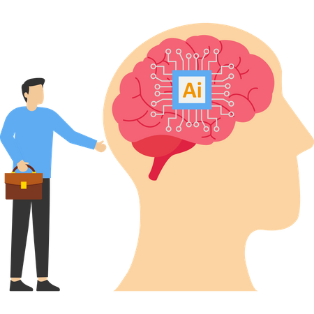 Artificial intelligence learning machinery and human brain  Illustration