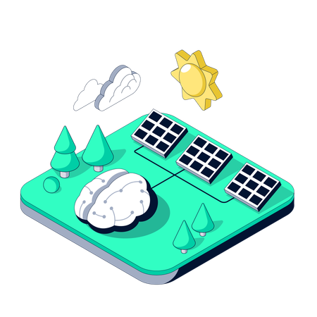 Artificial intelligence manages solar power system remotely  Illustration