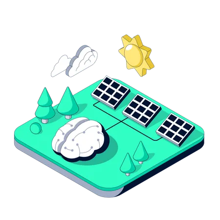 Artificial intelligence manages solar power system remotely  Illustration