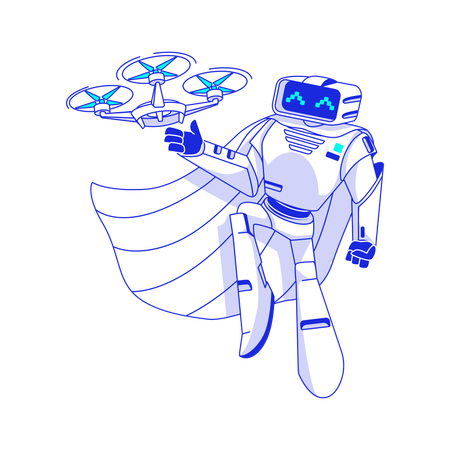 Artificial intelligence robot controls drone flight  Illustration