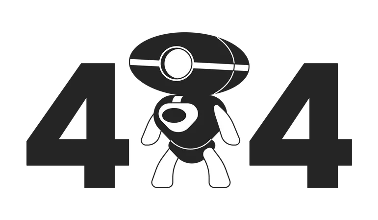 Artificial Intelligence Robot Black White Error 404 Flash Message Android Assistant Monochrome Empty State Ui Design Page Not Found Popup Cartoon Image Vector Flat Outline Illustration Concept Illustration
