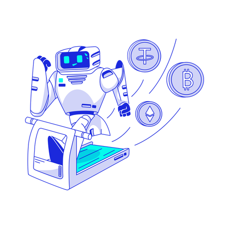 Artificial intelligence robot generates cryptocurrency  Illustration