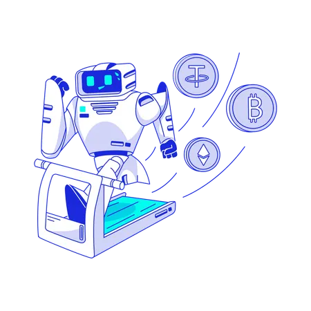 Artificial intelligence robot generates cryptocurrency  Illustration