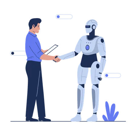 Artificial intelligence robot handshake with human  Illustration