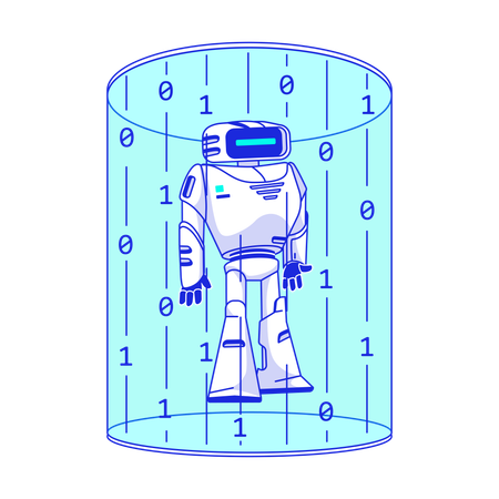 Artificial intelligence robot in data stream  Illustration