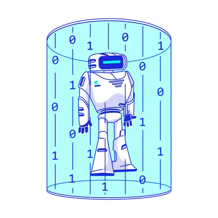 Artificial intelligence robot in data stream  Illustration