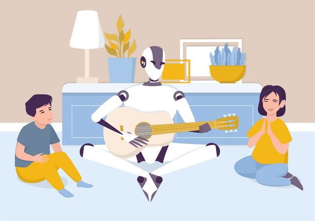 Artificial intelligence robot playing guitar for kids  イラスト