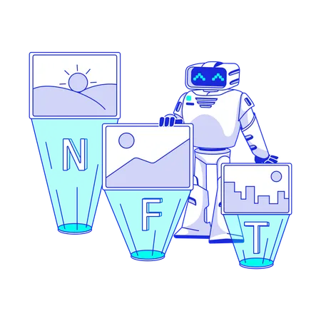 인공지능 로봇이 NFT 사진을 선택하다  일러스트레이션