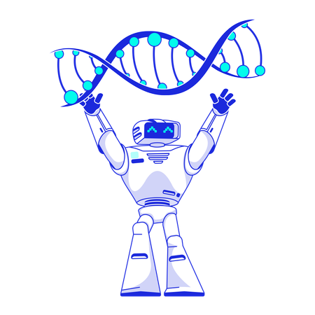 Artificial intelligence robot studies DNA  Illustration