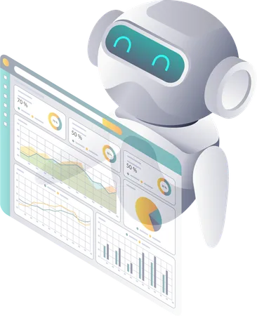 Artificial Intelligence Robots Analyzing Data  Illustration