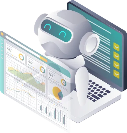 Artificial Intelligence Robots Assisting in Data Analysis  Illustration