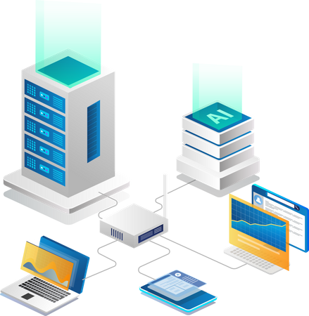 Artificial intelligence server network  Illustration