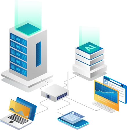 Artificial intelligence server network  Illustration