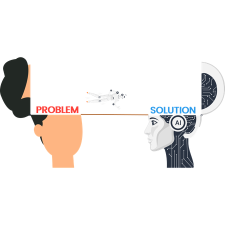 Artificial Intelligence solving human problem concept with AI robot brain providing business solution  Illustration