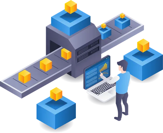 Artificial intelligence technology blockchain data processing production machine  Illustration