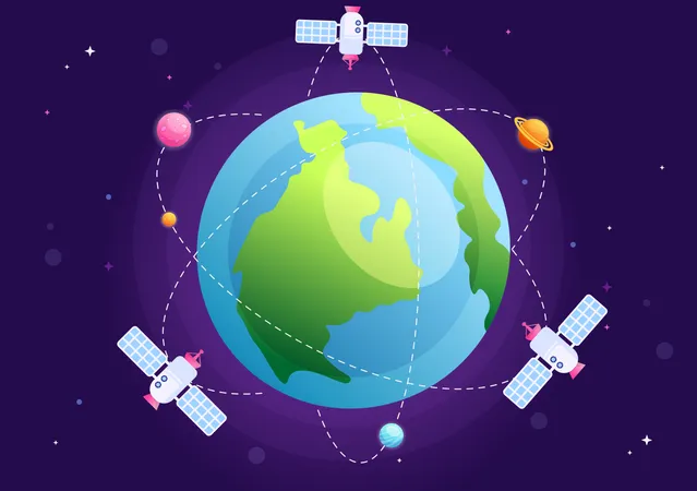Artificial Satellites Orbiting the Planet Earth  Illustration