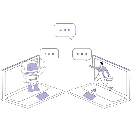 Artificially intelligent Chat bot with Businessman  Illustration