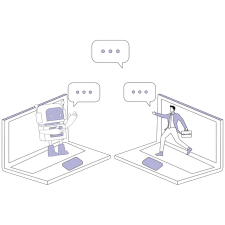 Artificially intelligent Chat bot with Businessman  Illustration