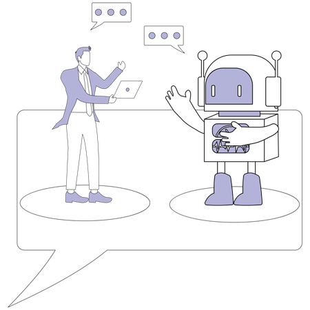 Artificially intelligent Chat bot with Businessman  Illustration