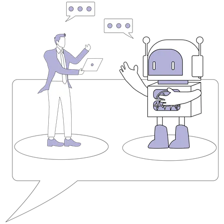 Artificially intelligent Chat bot with Businessman  Illustration