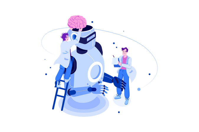 Artificially intelligent robot brain transplant  Illustration