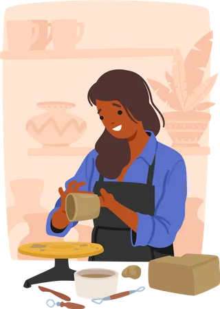 Artisan Female Shaping Clay  Illustration