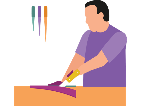 Artist cutting paper shapes  Illustration