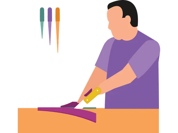 Artist cutting paper shapes  Illustration