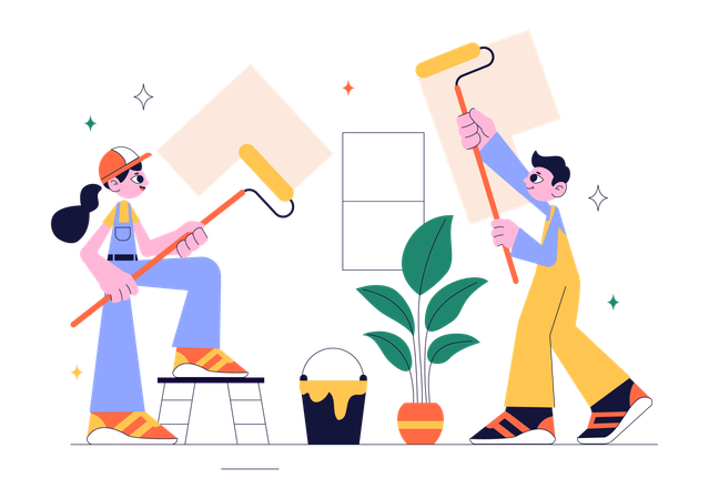 Artist doing Home Renovation or Repair Service  Illustration